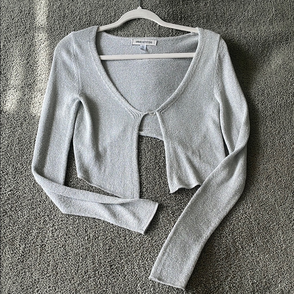 Urban Outfitters Metallic Silver Crop Cardigan